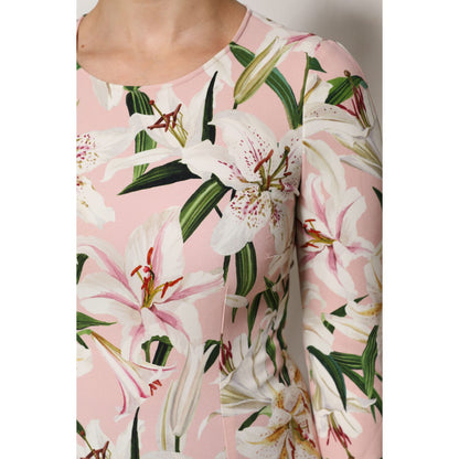 Dolce & Gabbana Pink Lily Print Viscose Round Neck Blouse Top