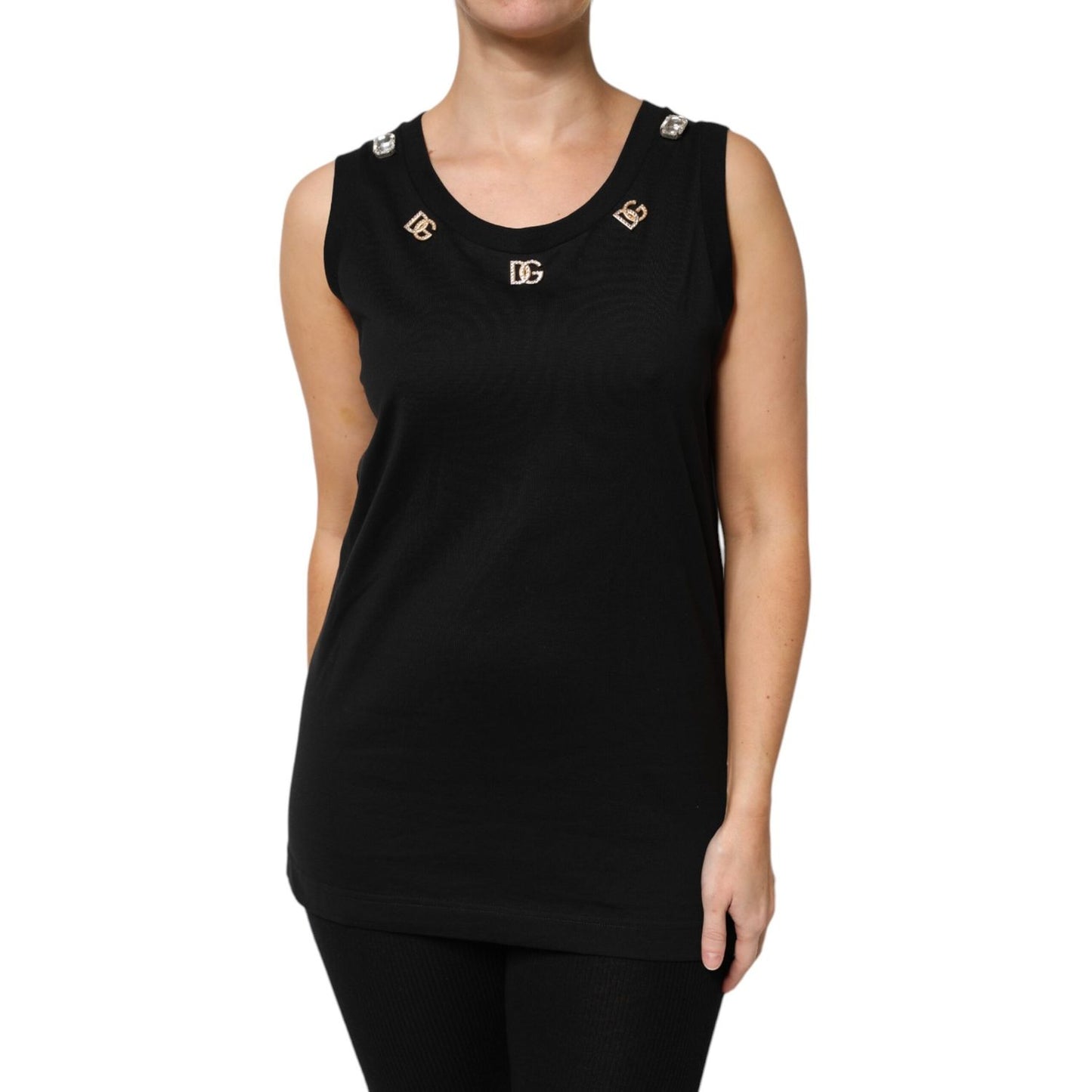 Dolce & Gabbana Black DG Embellished Sleeveless Tank Top