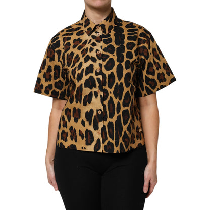 Dolce & Gabbana Brown Leopard Short Sleeve Collared Polo Top