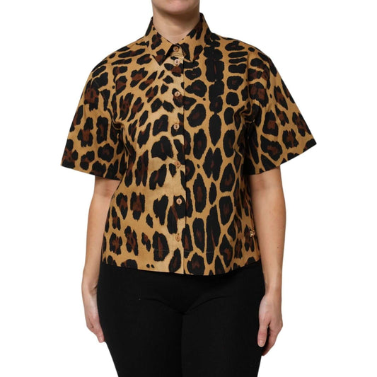 Dolce & Gabbana Brown Leopard Short Sleeve Collared Polo Top TSH878619-44
