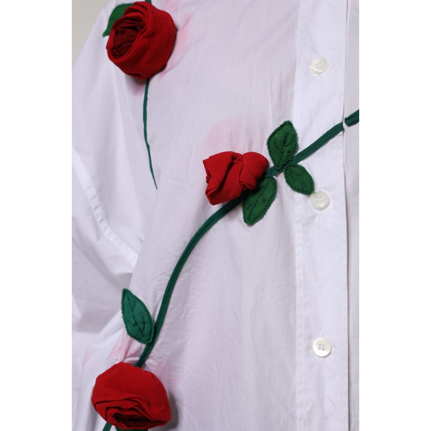 Dolce & Gabbana White Cotton Floral Appliques Dress Shirt Top