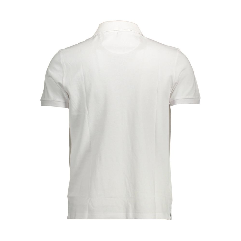 Back view of North Sails White Cotton Men Polo Shirt showcasing short sleeves and classic design.