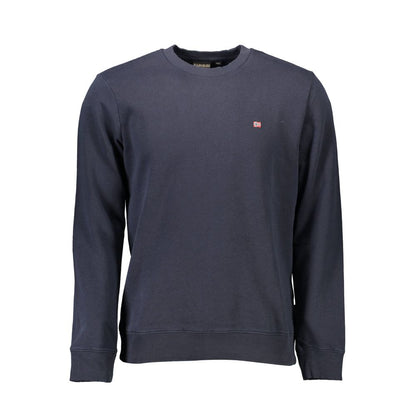 Napapijri Blue Cotton Men Sweater with long sleeves and iconic logo embroidery, made from 70% organic cotton, stylish and comfortable.