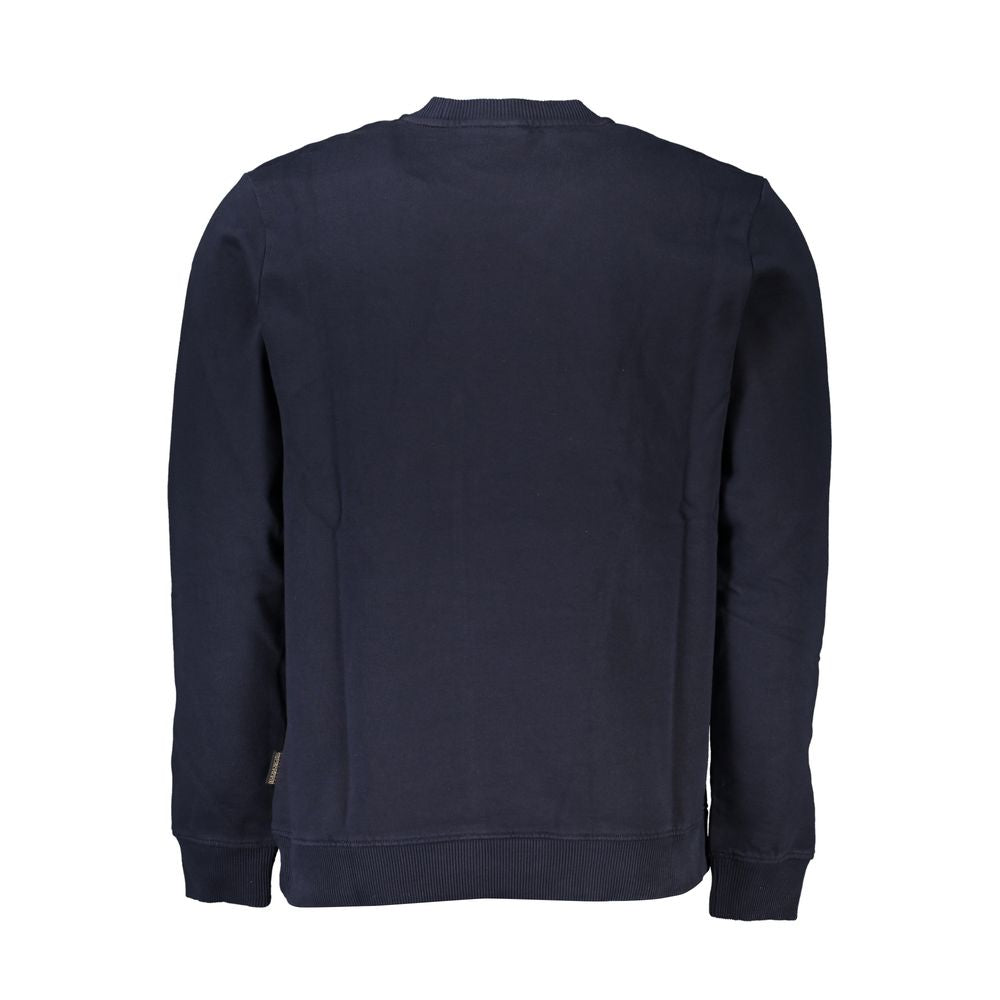 Rear view of Napapijri Blue Cotton Men Sweater showcasing its high-quality organic cotton material and iconic design.