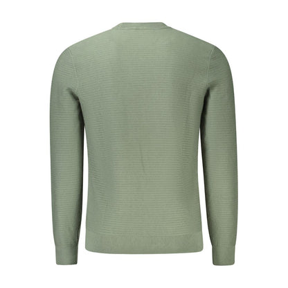 Hugo Boss Green Cotton Men Sweater, back view showcasing long sleeves and crew neck design.