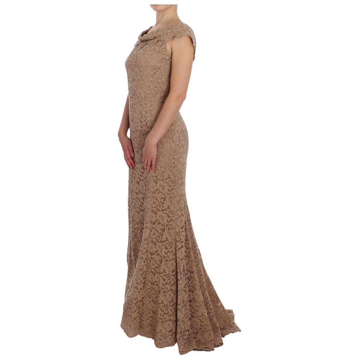 Dolce & Gabbana Pink Floral Lace Full Length Sheath Dress