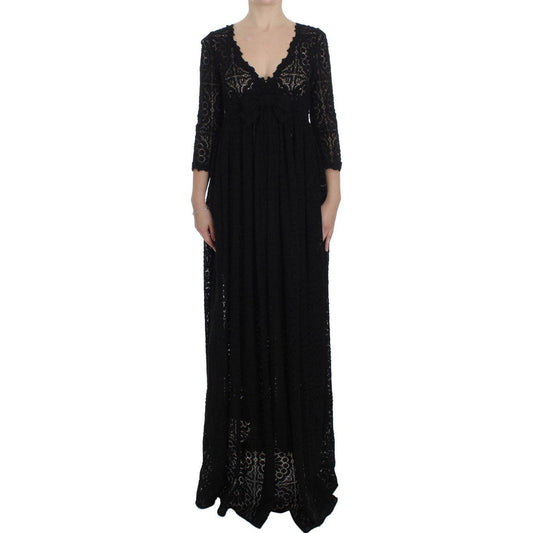 Dolce & Gabbana Elegant Floral Ricamo Maxi Dress Dolce & Gabbana Black