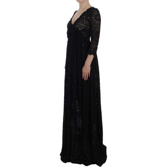 Dolce & Gabbana Elegant Floral Ricamo Maxi Dress Dolce & Gabbana Black