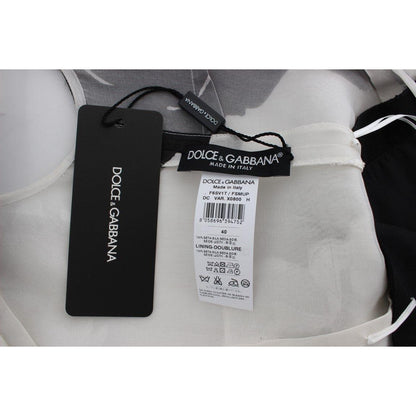 Dolce & Gabbana Black White Floral Silk Sheath Gown Dress