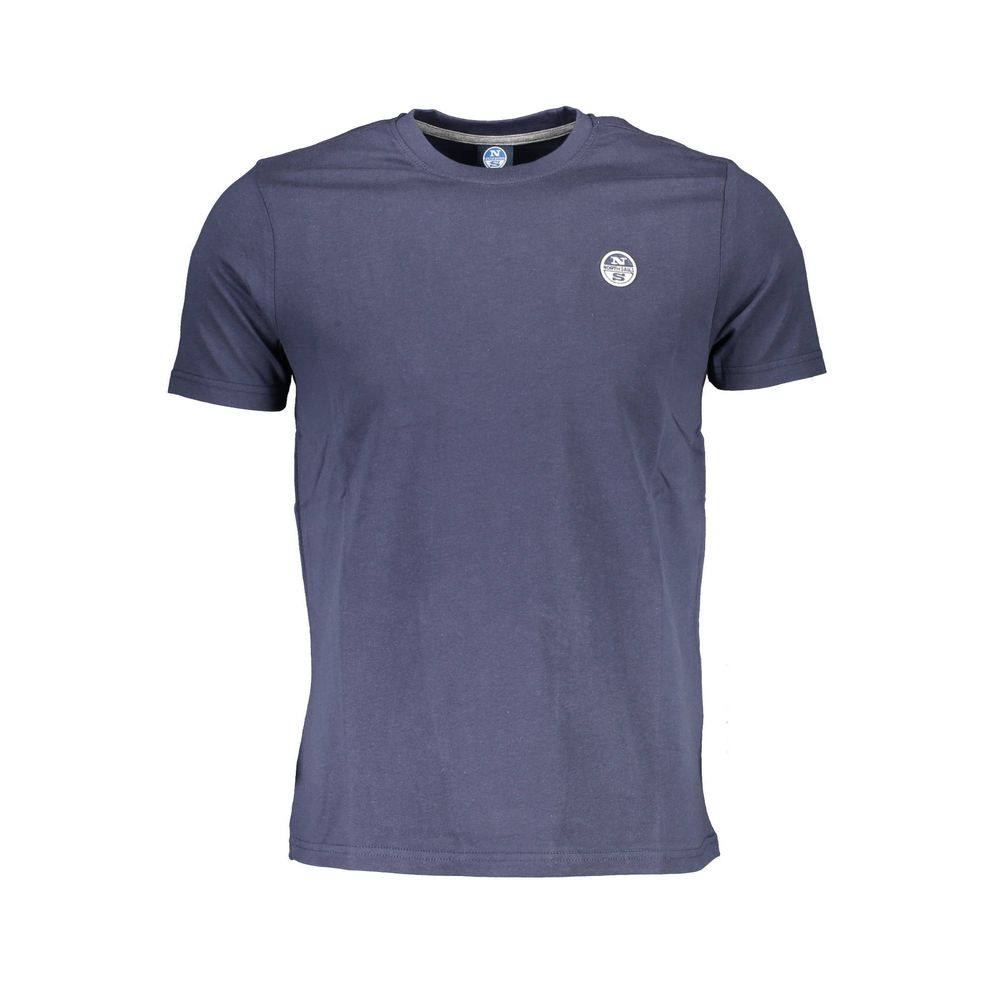 North Sails Blue Cotton Men T-Shirt with logo on front, crew neck, short sleeves, premium cotton, bold blue color, modern style.