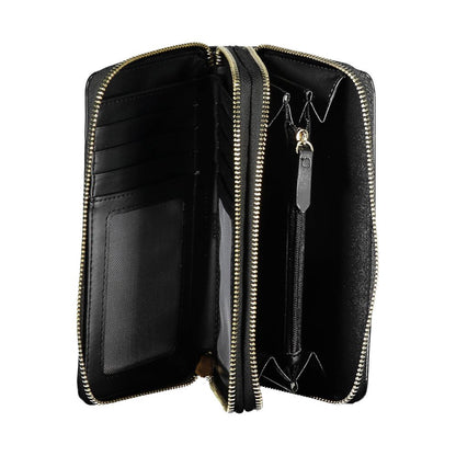 Interior view of Mario Valentino Black Polyethylene Women Wallet with compartments, card slots, and a coin purse.