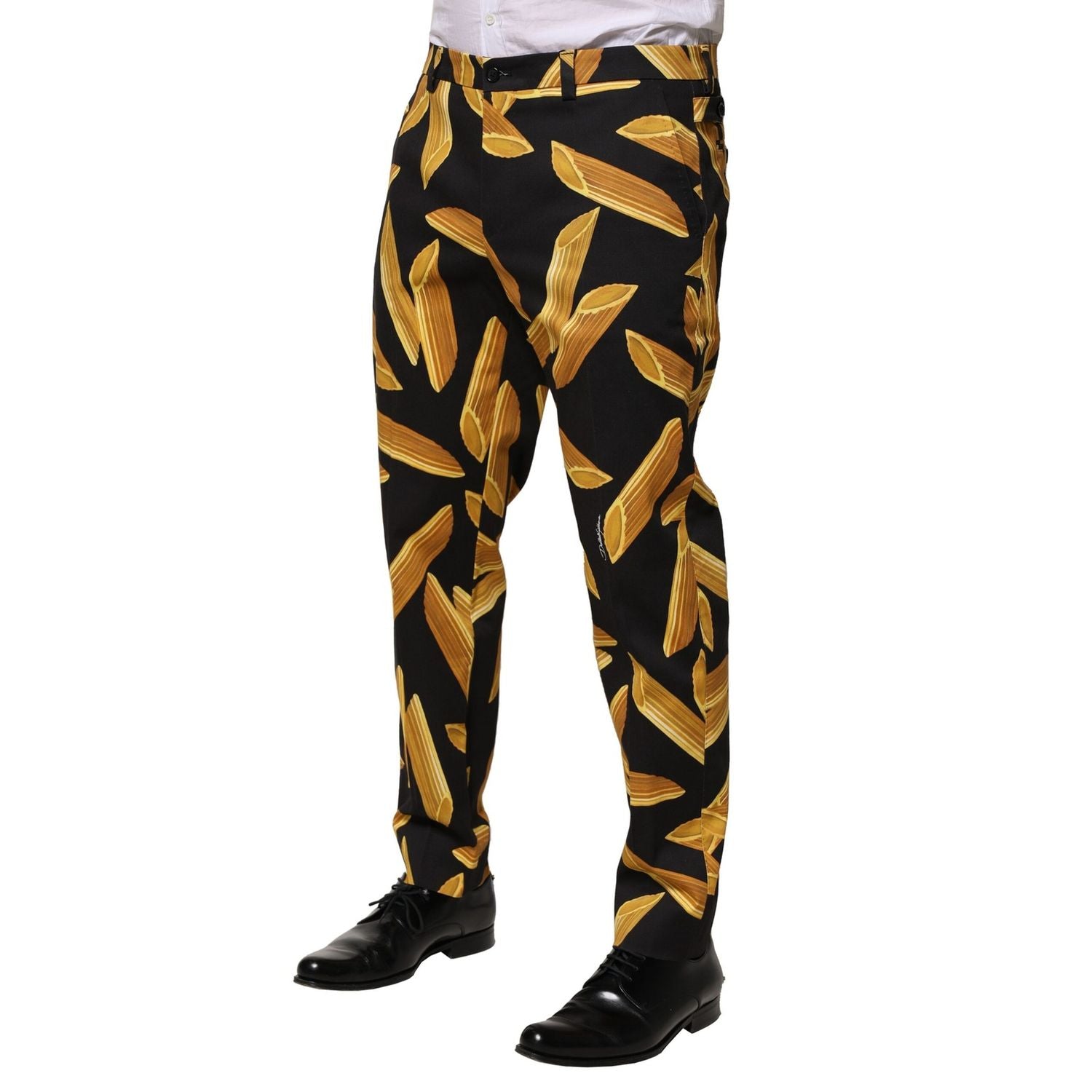 Dolce & Gabbana Black Pasta Print Tapered Men Pants