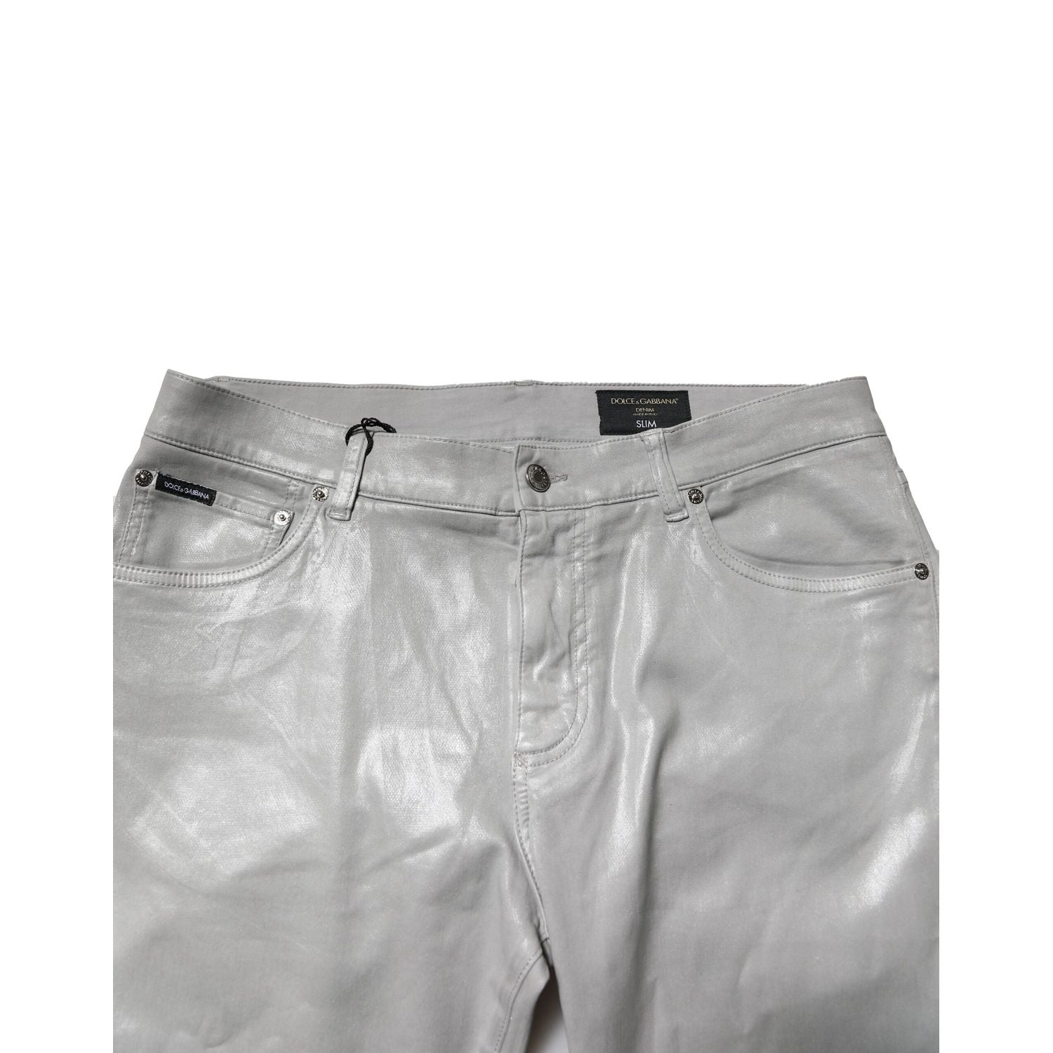 Dolce & Gabbana Silver Cotton Stretch Slim Denim Jeans