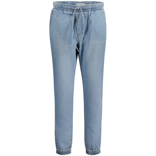 Guess Jeans Blue Cotton Women Jeans with elastic waist and ankle, stylish laces, perfect for chic sneakers or heels.