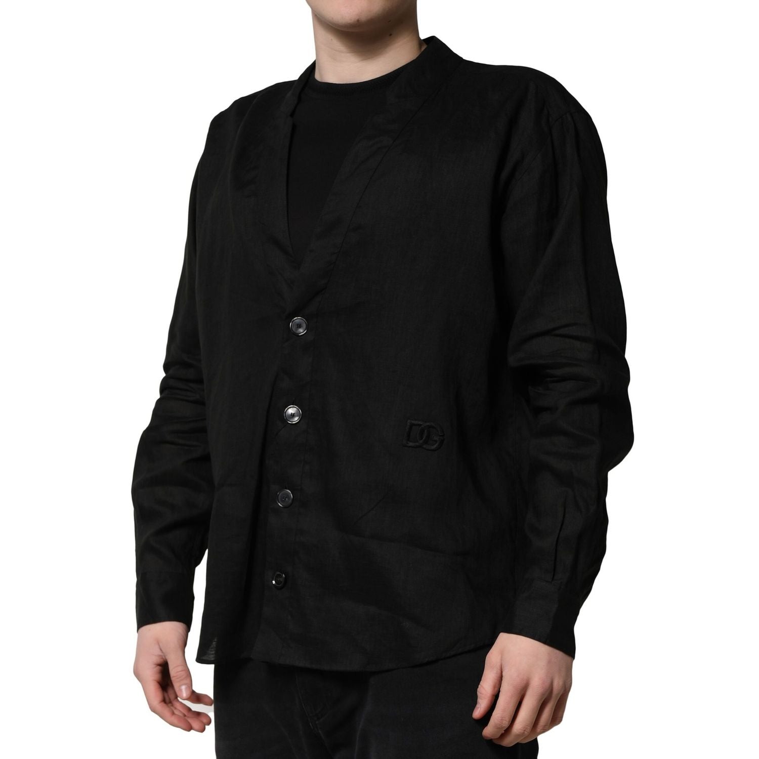 Dolce & Gabbana Black Linen Long Sleeves Men Casual Shirt