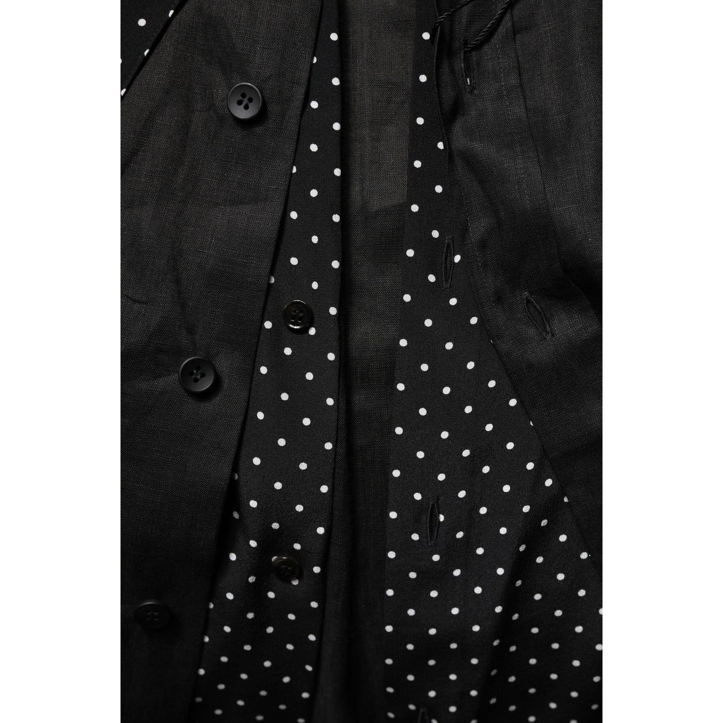 Dolce & Gabbana Black Polka Dot Collar Tie Neck Casual Shirt