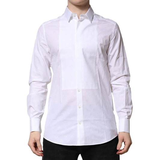 Dolce & Gabbana White Bib Cotton Poplin GOLD Men Formal Shirt
