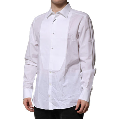 Dolce & Gabbana White Bib Cotton Poplin GOLD Formal Shirt