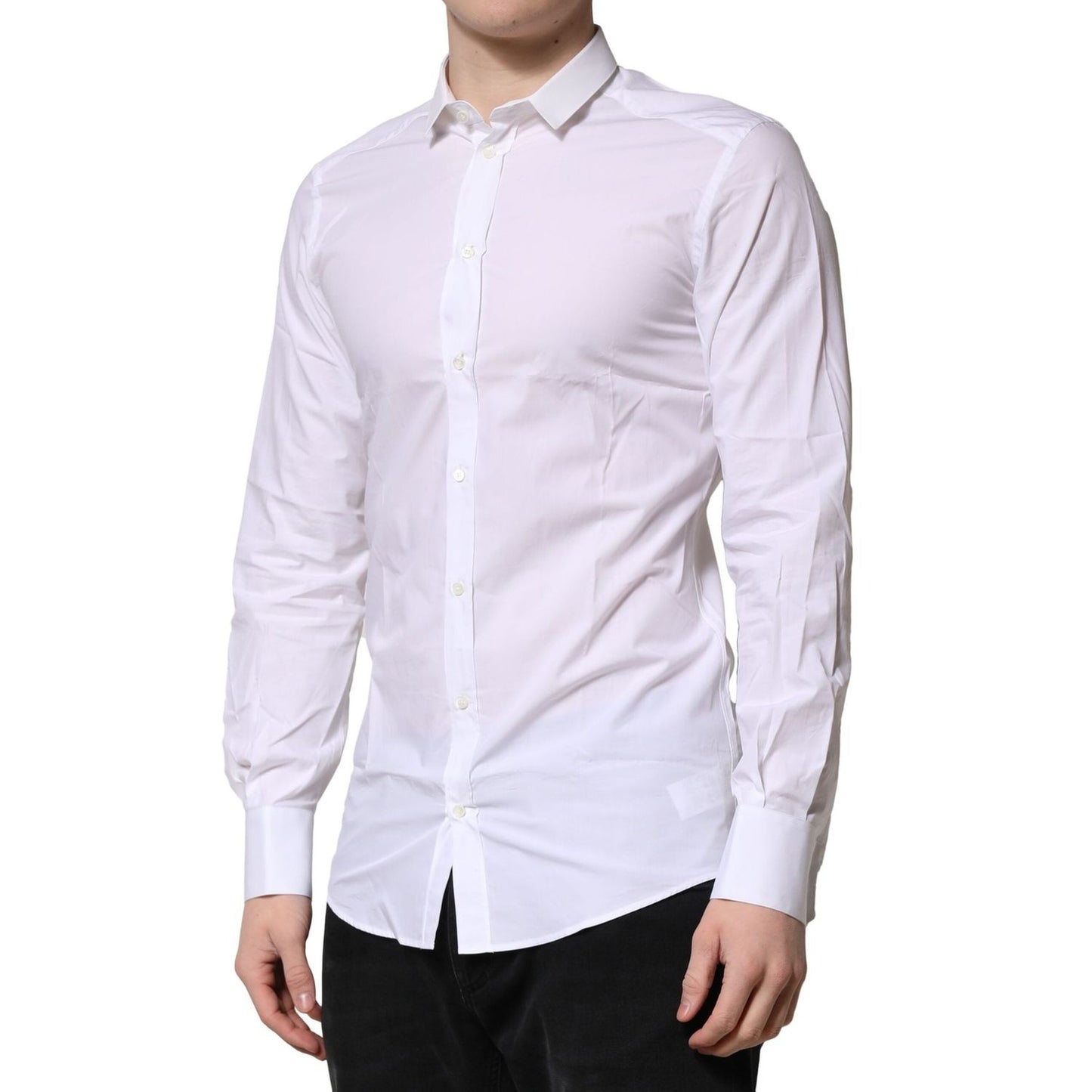 Dolce & Gabbana White Cotton GOLD Long Sleeves Formal Shirt