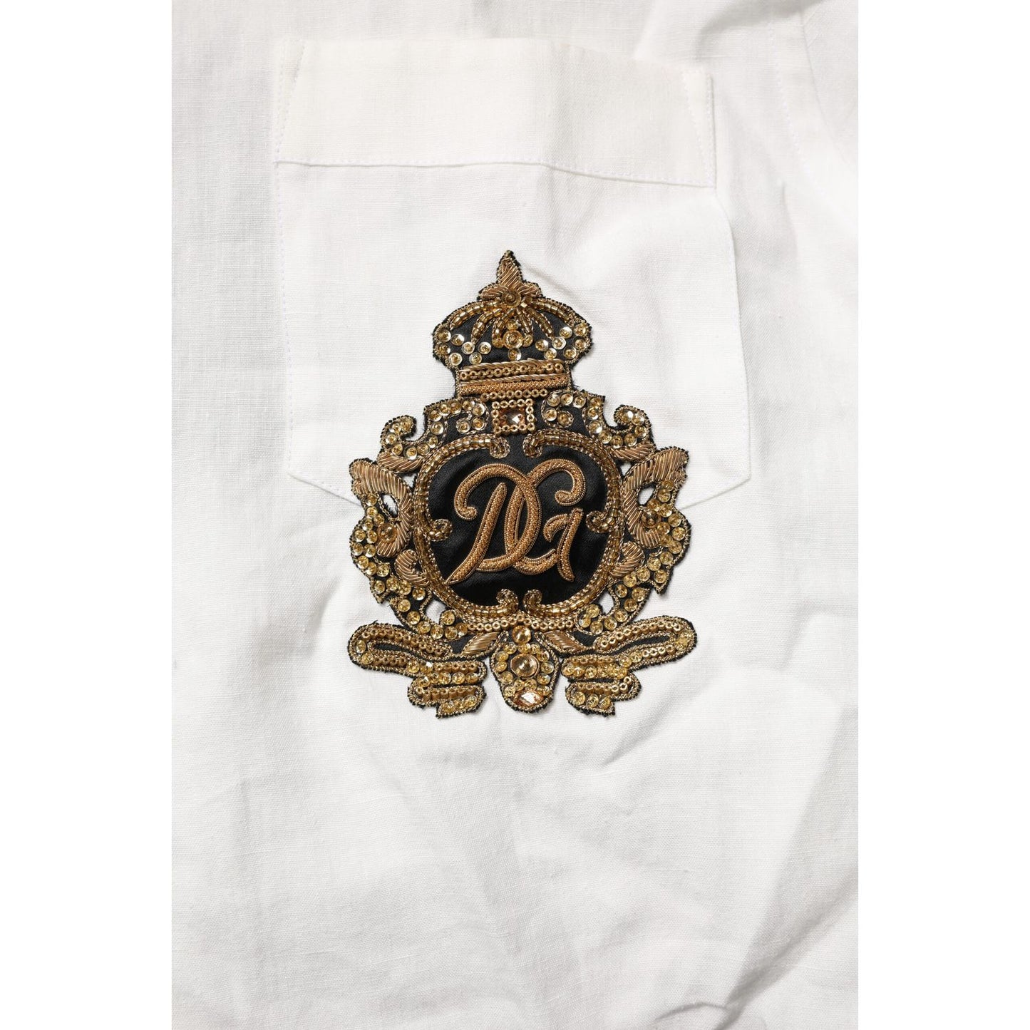 Dolce & Gabbana White DG Crown Embellish Dress Formal Shirt