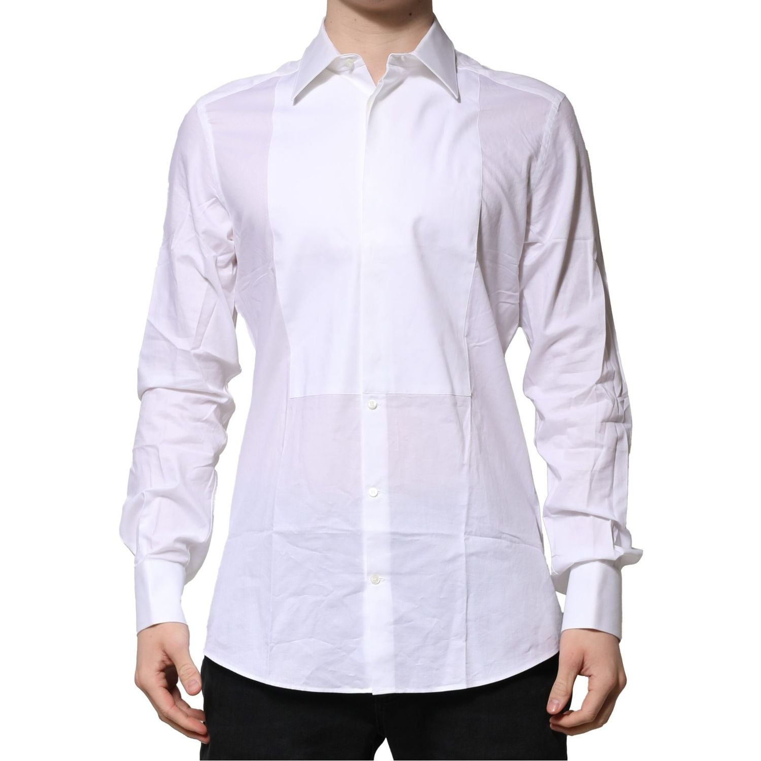 Dolce & Gabbana White Bib Cotton Poplin GOLD Men Formal Shirt