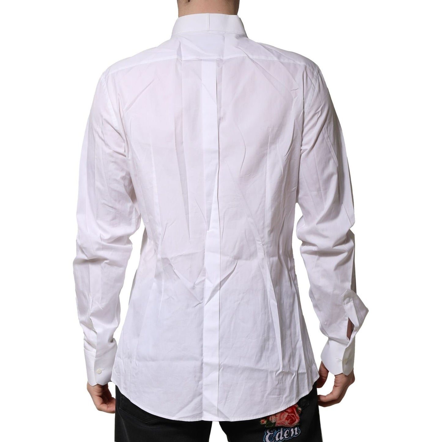 Dolce & Gabbana White GOLD Bib Poplin Dress Men Formal Shirt