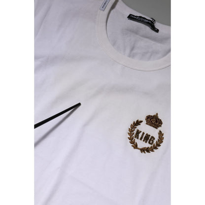 Dolce & Gabbana White King Crown Cotton Crew Neck T-shirt