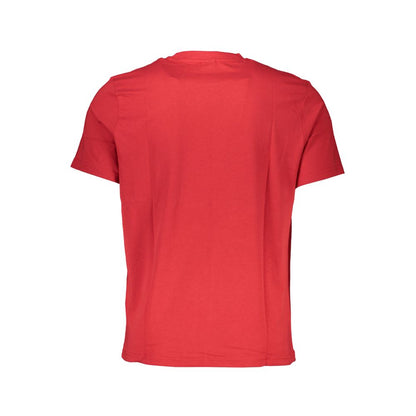 Back view of North Sails Red Cotton T-Shirt with short sleeves and crew neck featuring a printed logo.