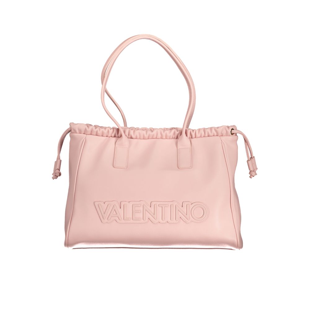 Mario Valentino Pink Polyethylene Handbag with shoulder handles, logo, and drawstring closure.