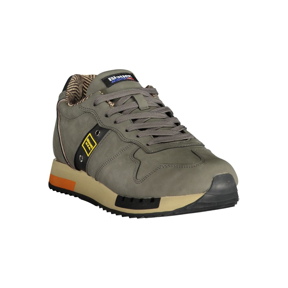 Blauer Gray Polyethylene Men Sneaker with dynamic laces and contrasting details, featuring a removable footbed and Blauer logo.