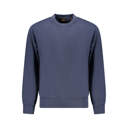 Hugo Boss Blue Cotton Men Sweater with embroidered logo, long sleeve, crew neck, made from organic cotton.
