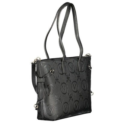 Mario Valentino Black Polyethylene Handbag with two shoulder handles and adjustable straps, featuring logo and zip closure.