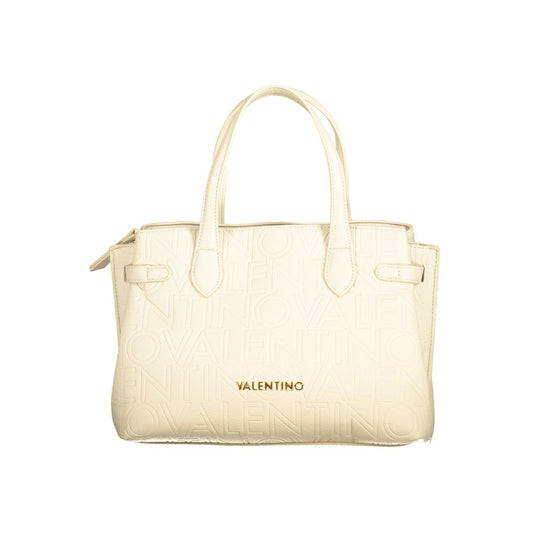 Mario Valentino Beige Polyethylene Women Handbag with dual handles and adjustable straps, offering spacious compartments in an elegant design.
