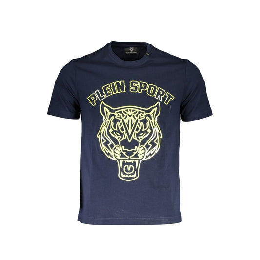 Plein Sport Blue Cotton Men T-Shirt with bold tiger print and logo