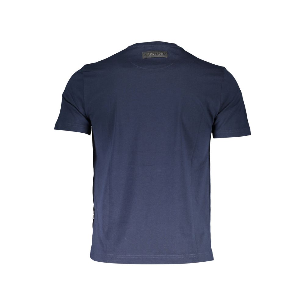 Back view of Plein Sport Blue Cotton Men T-Shirt showcasing simple, elegant design.