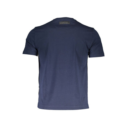 Back view of Plein Sport Blue Cotton Men T-Shirt showcasing simple, elegant design.