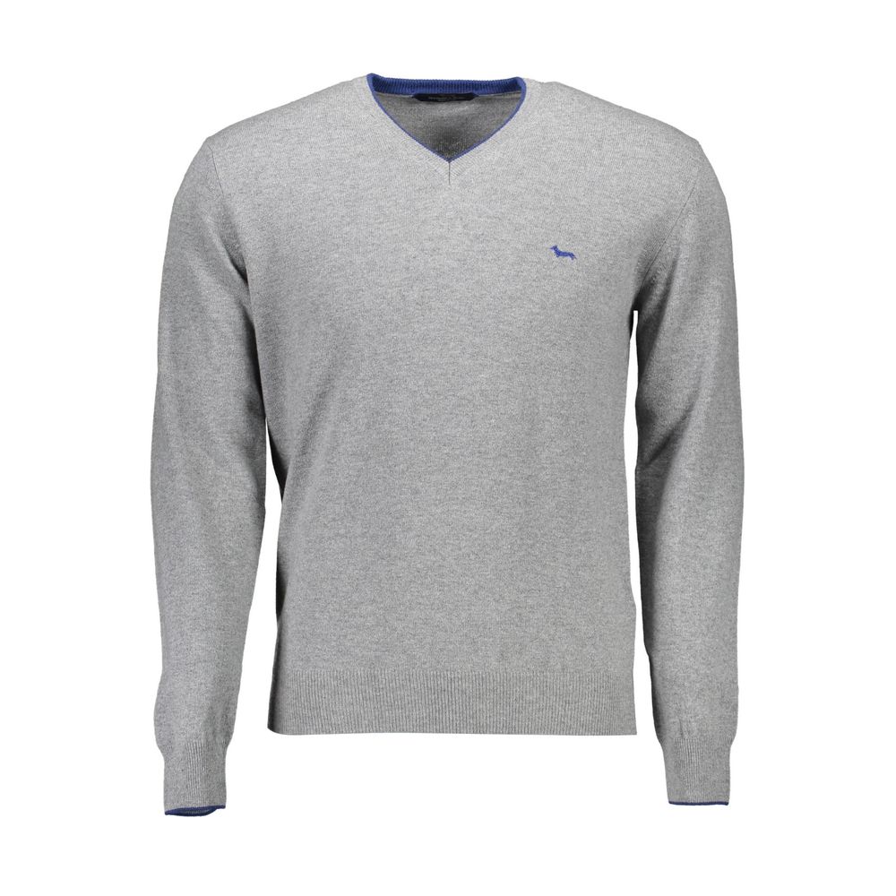 Harmont & Blaine Brown Wool Men Sweater with V-neck and contrast details, showcasing the logo, crafted from wool, cashmere, viscose, and polyamide.