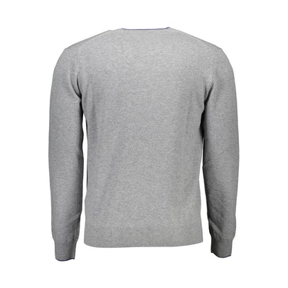 Back view of Harmont & Blaine Brown Wool Men Sweater with V-neck, showcasing Italian elegance in a luxurious wool-cashmere blend.