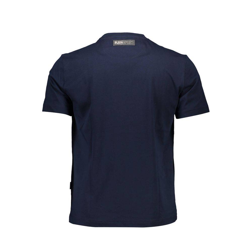 Back view of Plein Sport Blue Cotton Men T-Shirt showcasing premium cotton fabric and logo detail.