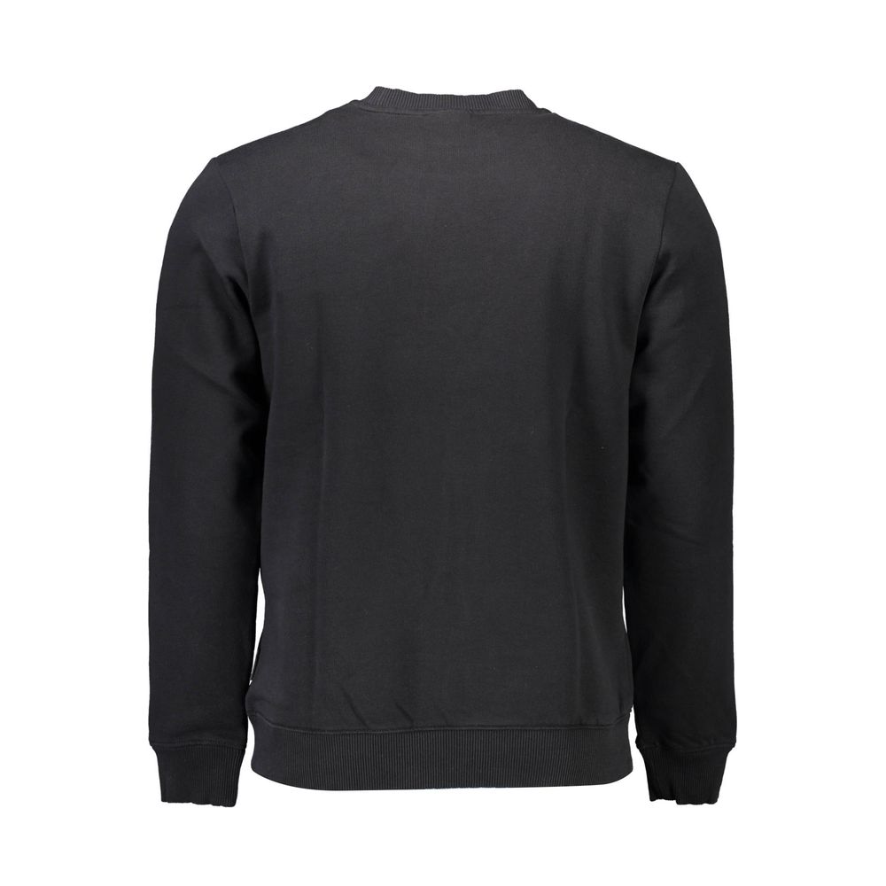 Back view of Napapijri Black Cotton Men Sweater showcasing crew neck and long sleeves.