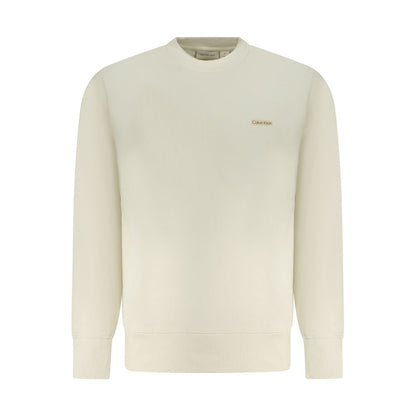 Calvin Klein Beige Cotton Men Sweater with long sleeves, featuring a luxurious brushed fabric for comfort and sustainability.