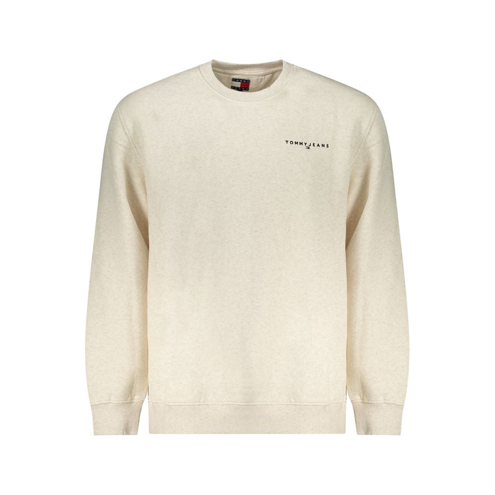 Tommy Hilfiger Beige Cotton Men Sweater with crew neck and long sleeves, featuring iconic embroidery.