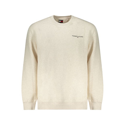 Tommy Hilfiger Beige Cotton Men Sweater with crew neck and long sleeves, featuring iconic embroidery.