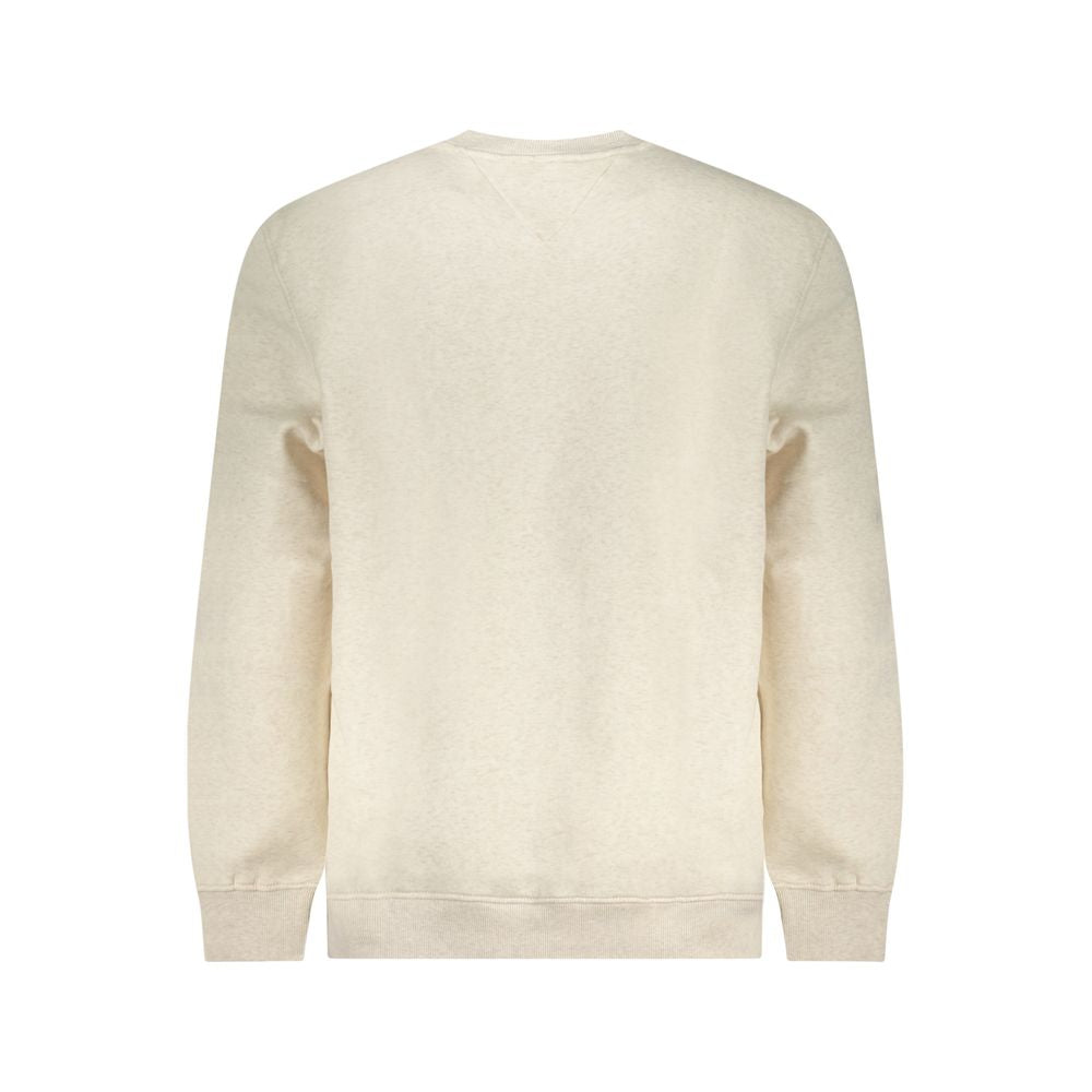 Tommy Hilfiger Beige Cotton Men Sweater, back view showcasing long sleeves and crew neck design with iconic embroidery.