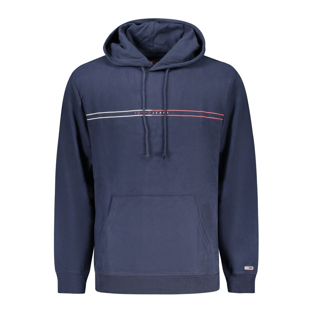 Tommy Hilfiger Blue Cotton Men Sweater with hood, logo, and central pocket.