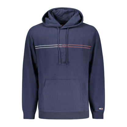 Tommy Hilfiger Blue Cotton Men Sweater with hood, logo, and central pocket.