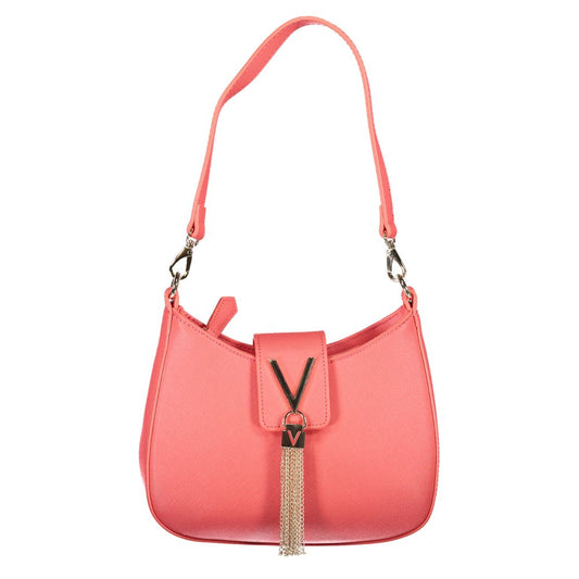 Mario Valentino Pink Polyethylene Handbag with removable handle, chain strap, two pockets, contrasting details, and zip closure.