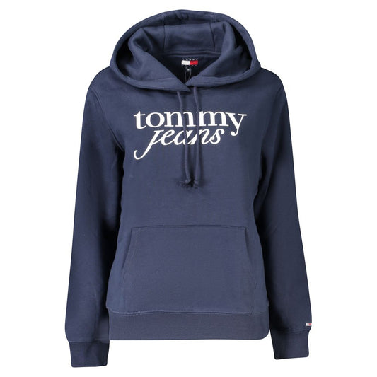 Tommy Hilfiger Blue Cotton Women Sweater with hood and logo on front