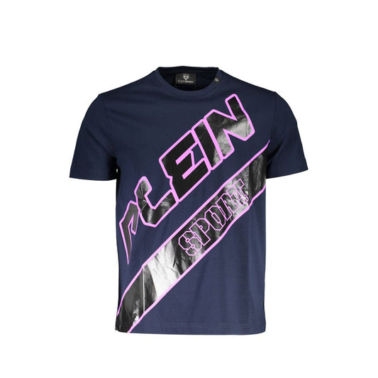 Plein Sport Blue Cotton Men T-Shirt with bold logo and graphic design for luxury and athletic style.