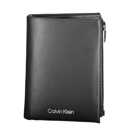 Calvin Klein Black Leather Men Wallet featuring durable leather and advanced RFID protection with card storage and coin purse.